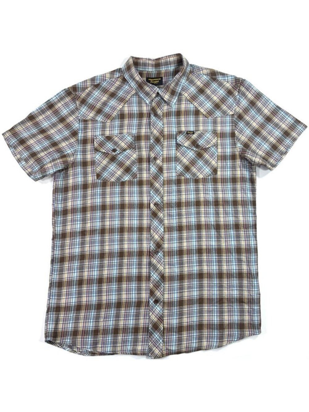 Seager Mens Shirt Size Large Short Sleeve Brown Plaid Cotton Western Cowboy